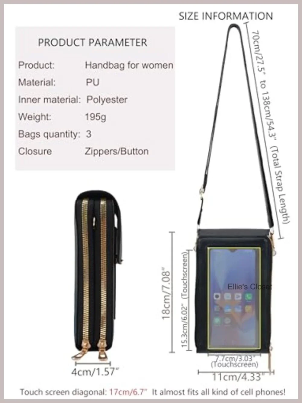 Small Crossbody Cell Phone Bag with Card Slots, Adjustable Strap, Faux Leather